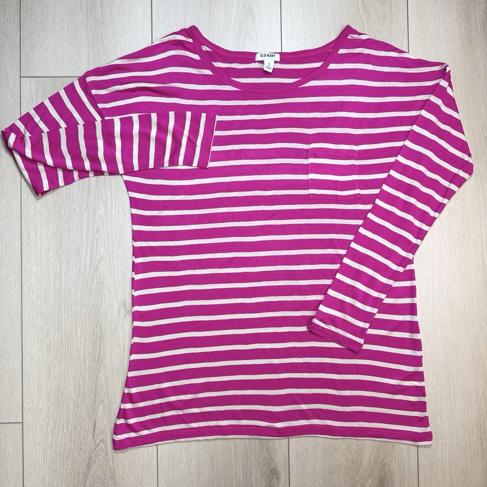2012 Old Navy Striped Long Sleeve Shirts Womens L Pink Blue Rayon Pocket Lot 2